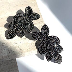 NEW~ Anthropologie SHASHI Pave Flower Noir Crystal Earrings